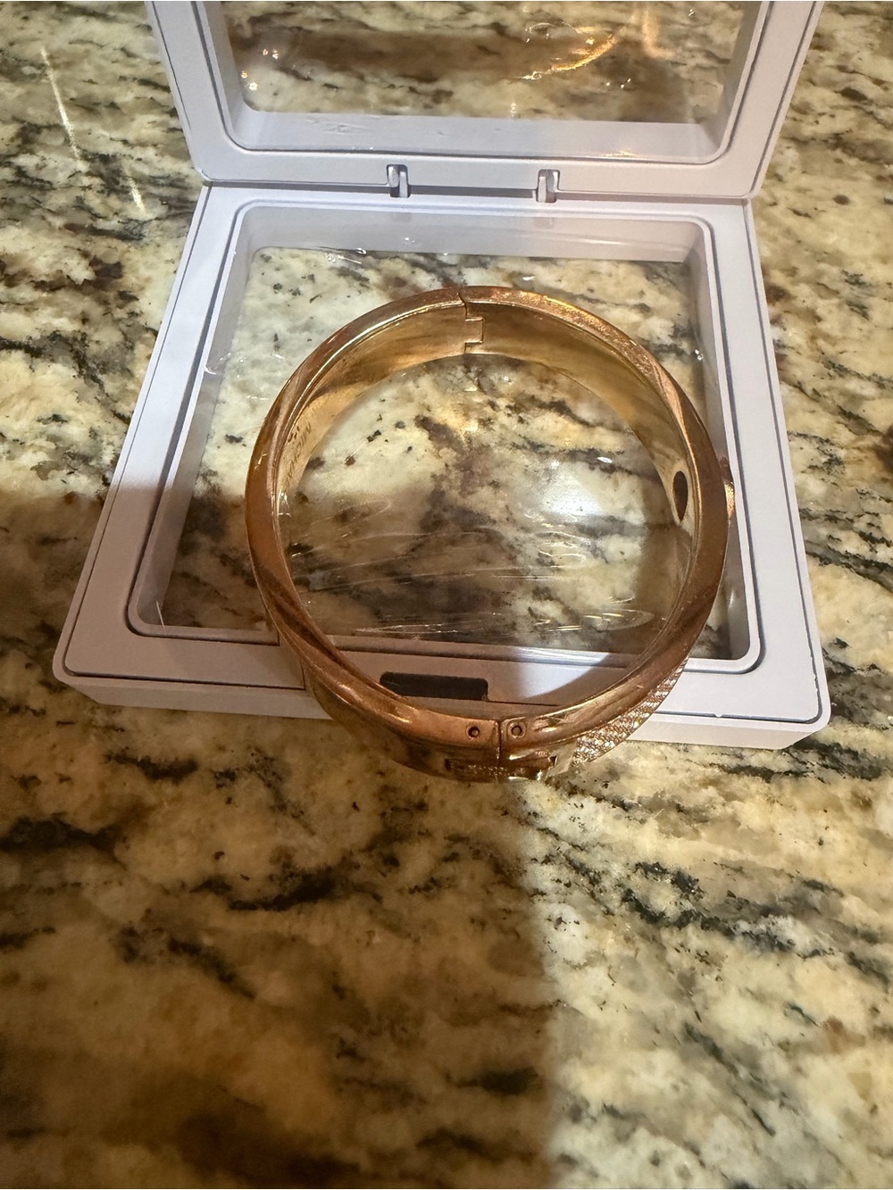 Michael Kors Rose Gold Pavé Logo Hinge Bangle with rhinestones Bracelet - Picture 6 of 8